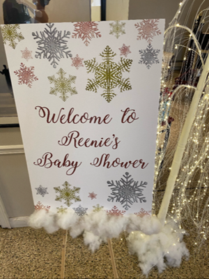 Silver And White Baby Shower Welcome Sign